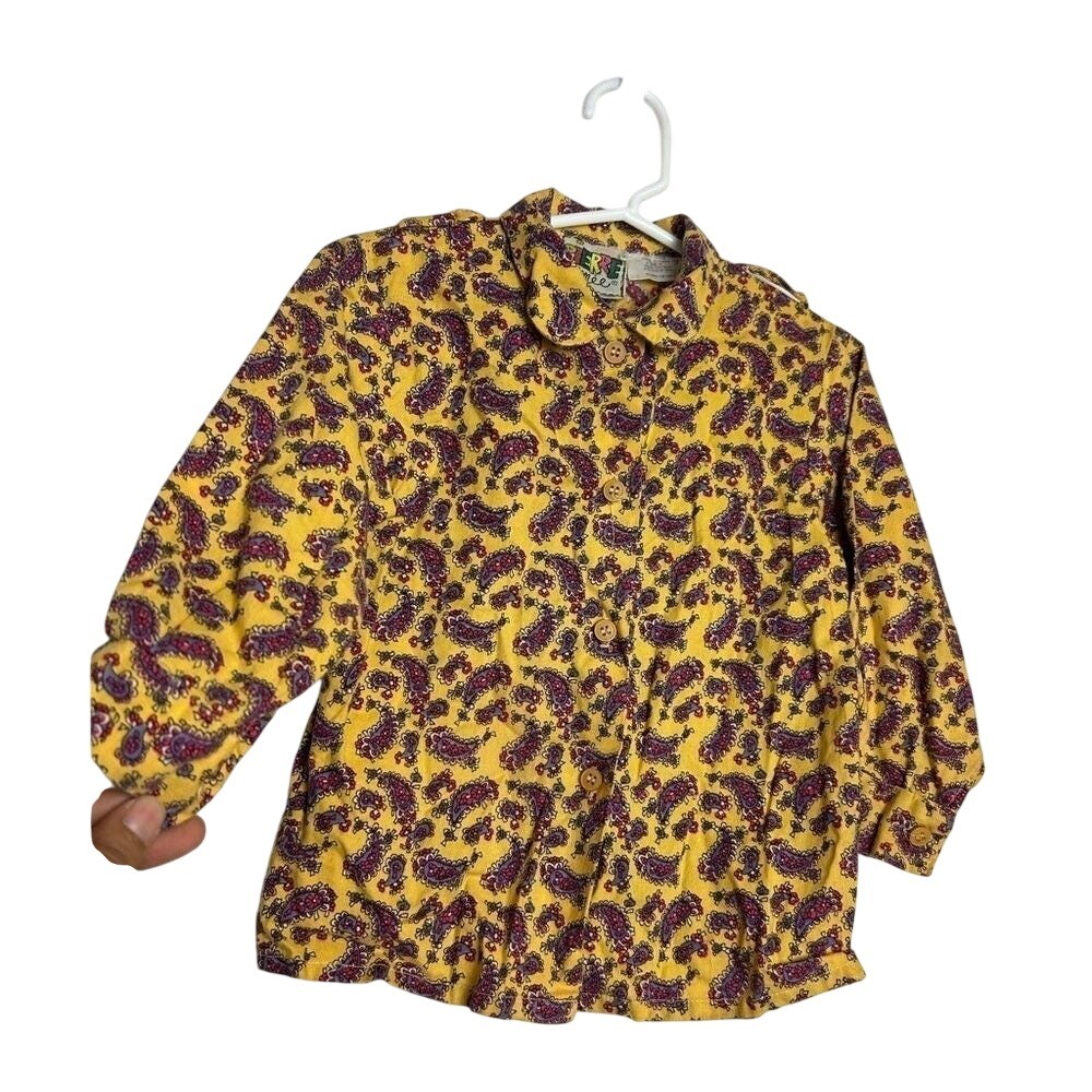 VTG‎ Y2K PIERRE BONEE KIDS GIRL 3T PAISLEY BUTTON DOWN PRINT YELLOW MULTICOLOR